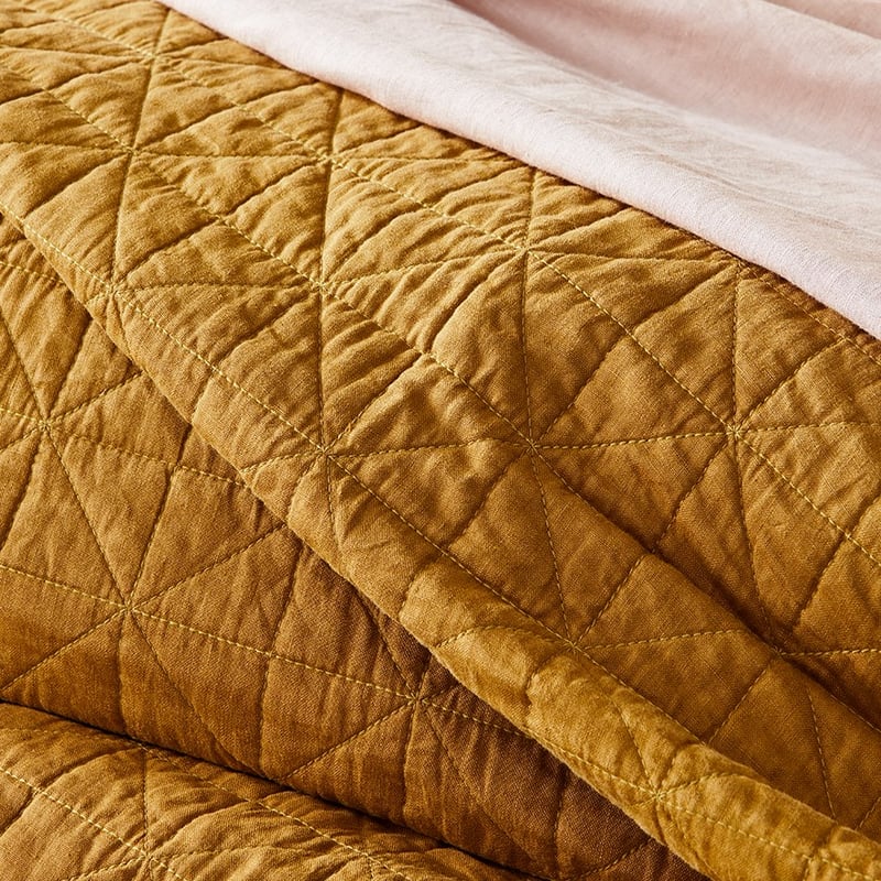 Vintage Washed Linen Dijon Coverlet