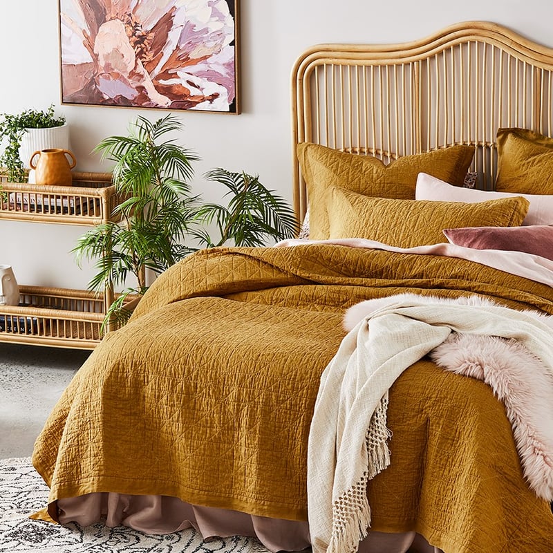 Vintage Washed Linen Dijon Coverlet
