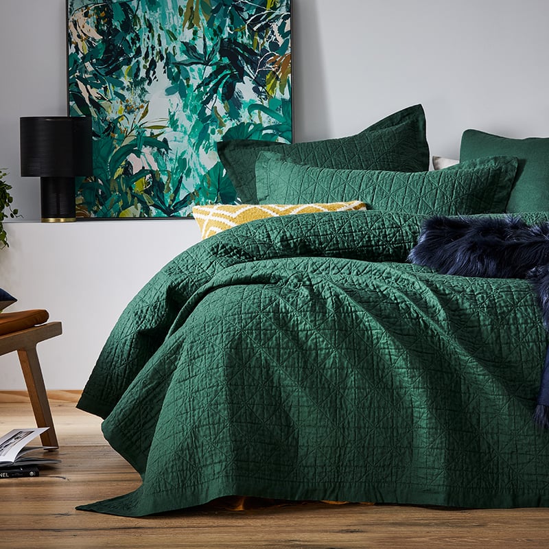 Vintage Washed Linen Ivy Coverlet