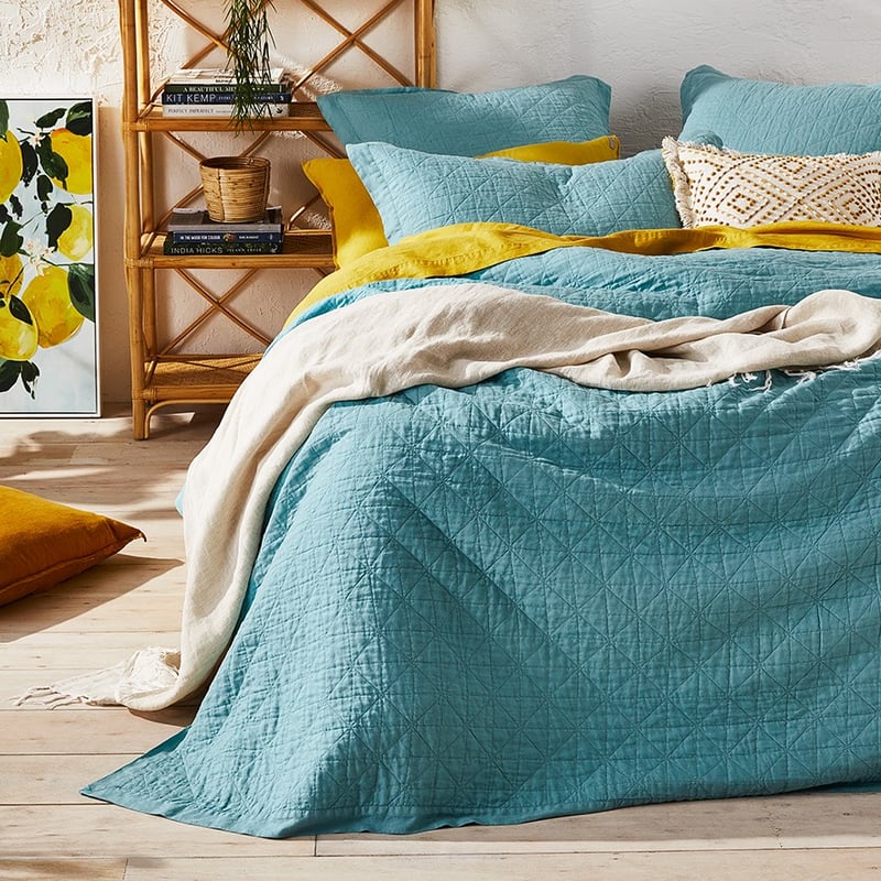 Vintage Washed Linen Marine Coverlet