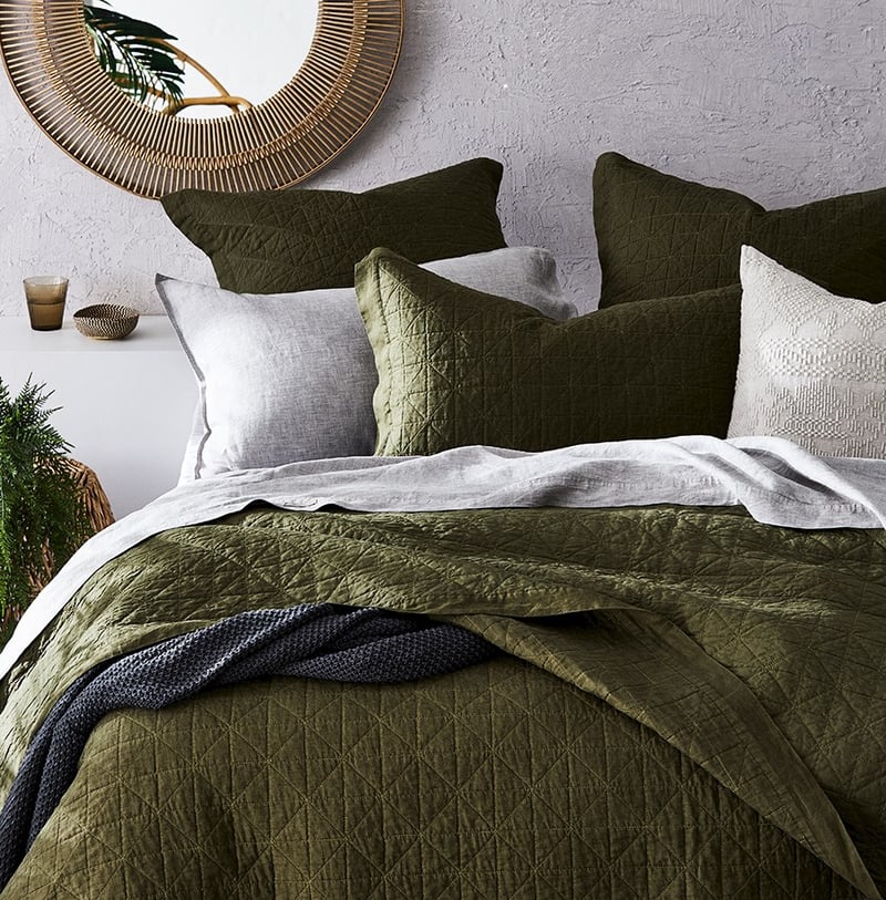 Vintage Washed Linen Moss Coverlet