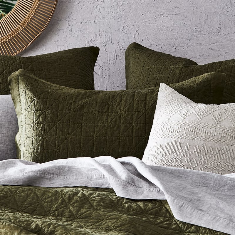 Vintage Washed Linen Moss Coverlet