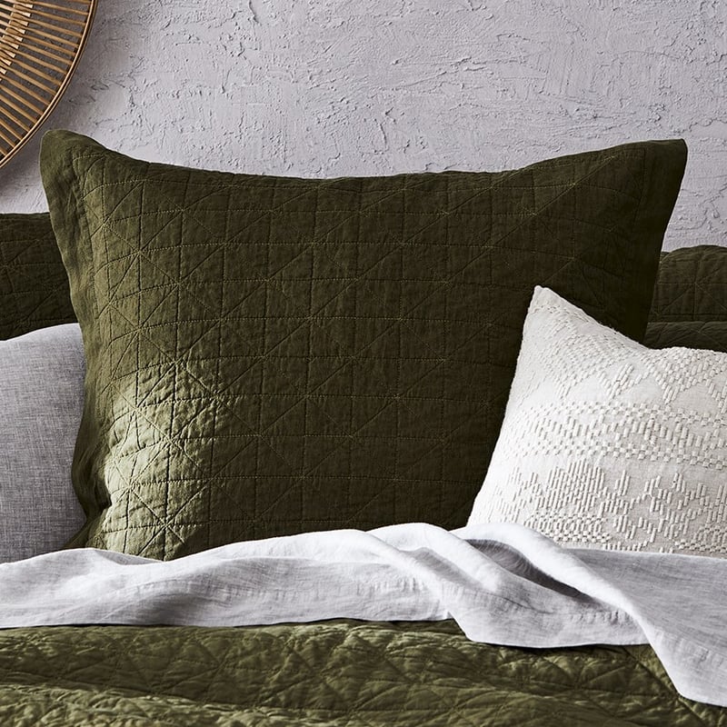 Vintage Washed Linen Moss Coverlet