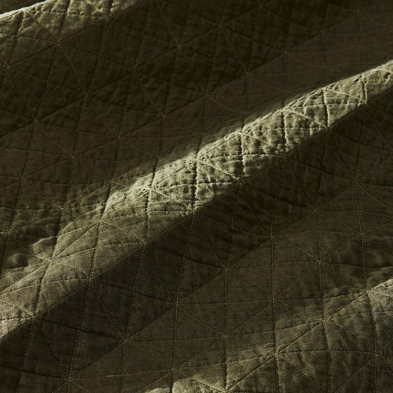 Vintage Washed Linen Moss Coverlet