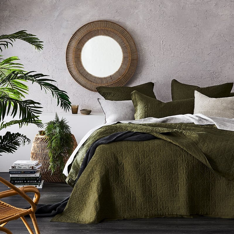 Vintage Washed Linen Moss Coverlet