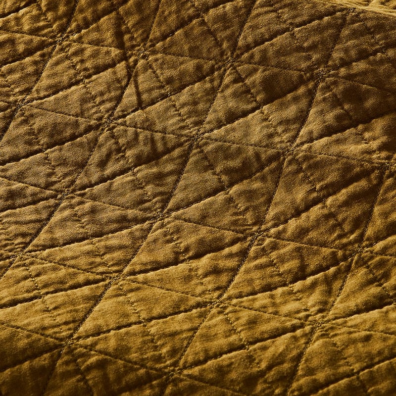 Vintage Washed Linen Olive Oil Coverlet