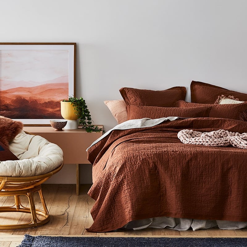 Vintage Washed Linen Paprika Coverlet