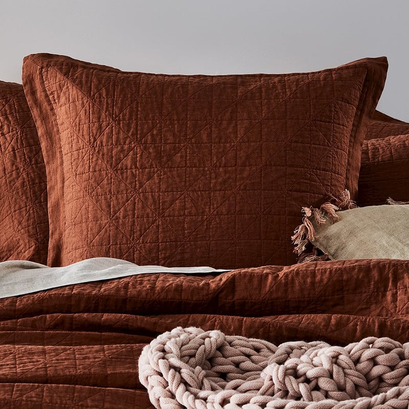 Vintage Washed Linen Paprika Coverlet