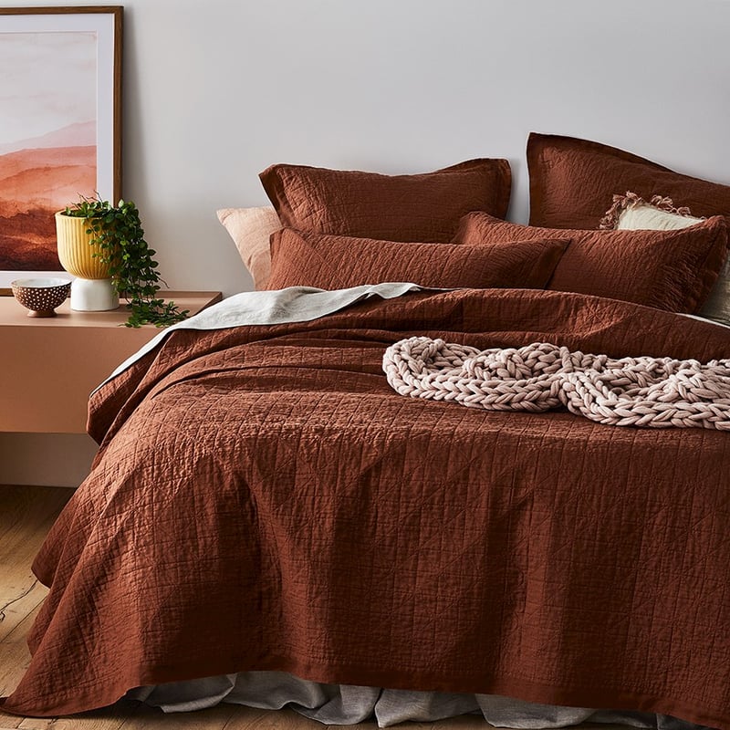 Vintage Washed Linen Paprika Coverlet