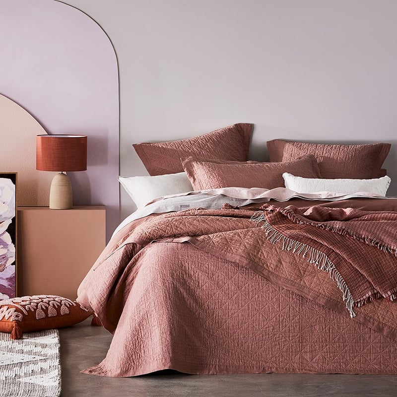 Vintage Washed Linen Rose Coverlet