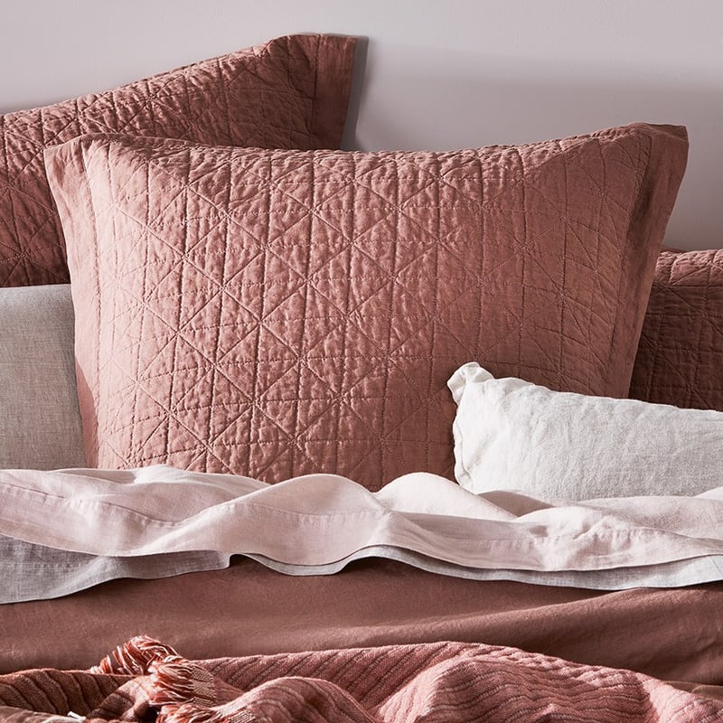 Vintage Washed Linen Rose Coverlet