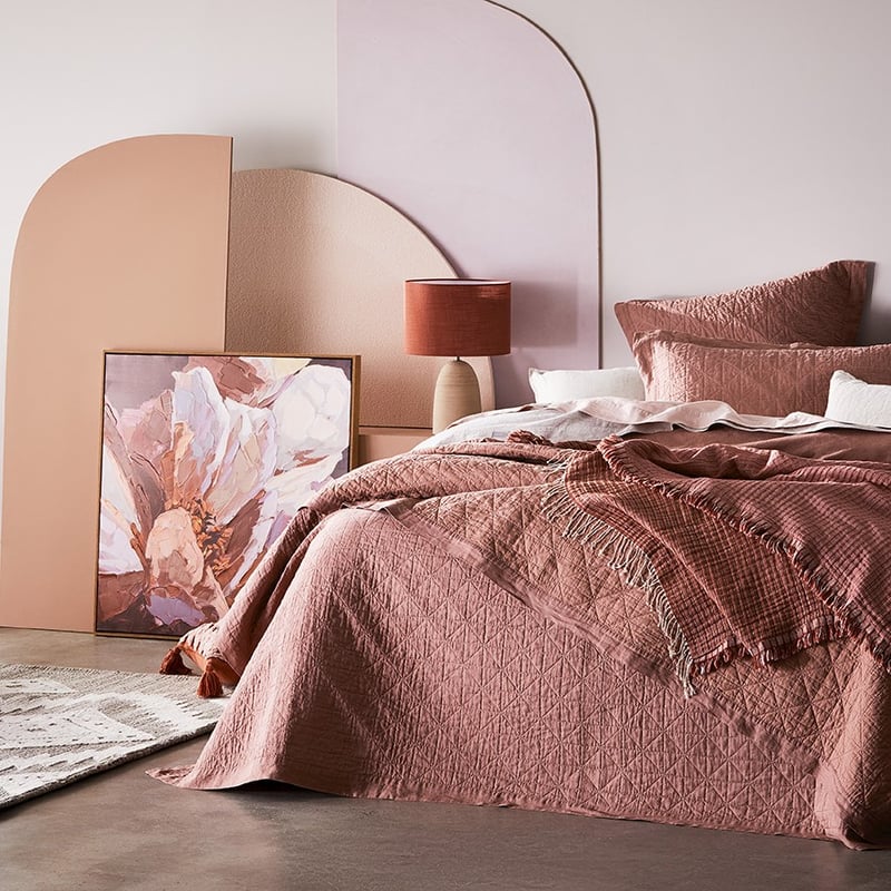 Vintage Washed Linen Rose Coverlet