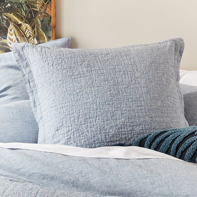 Vintage Washed Linen Sky Blue Coverlet