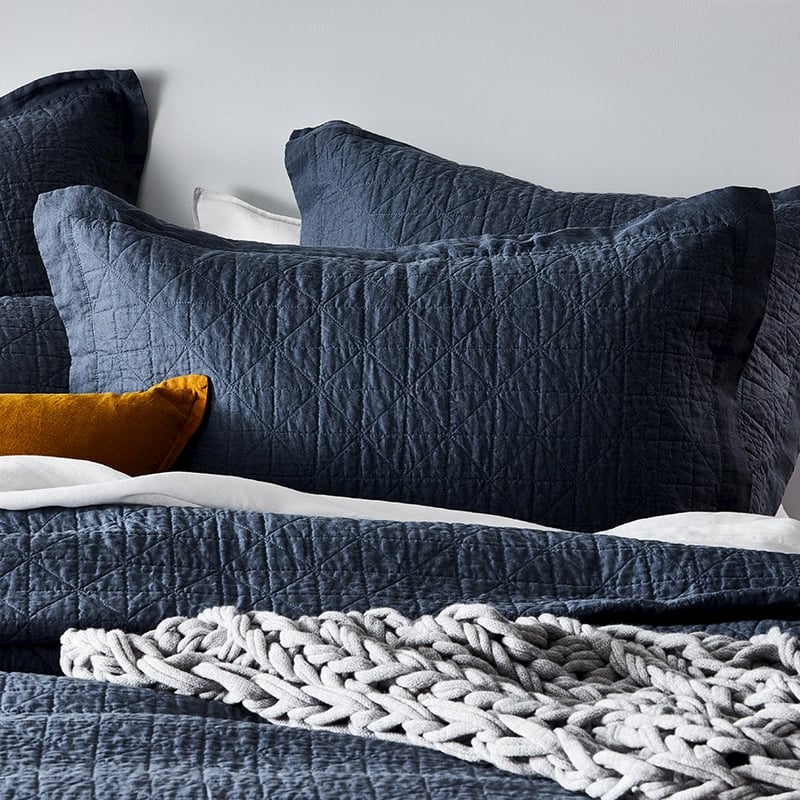 Vintage Washed Linen Steel Blue Coverlet