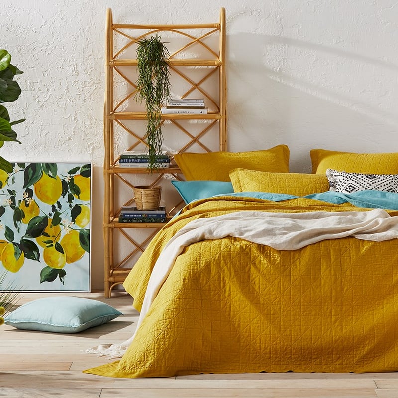 Vintage Washed Linen Sunflower Coverlet