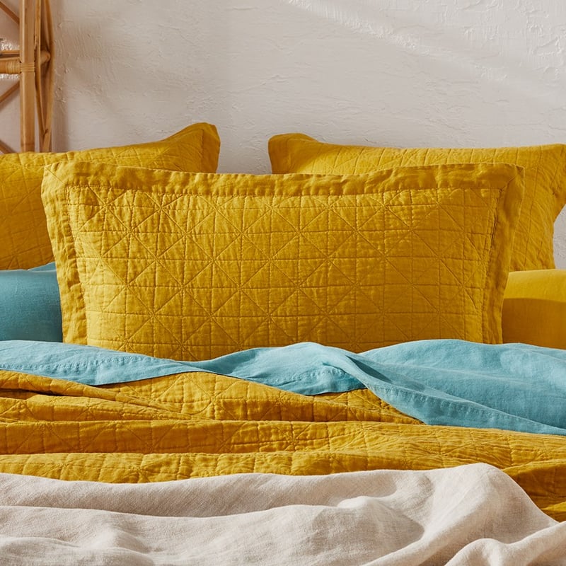 Vintage Washed Linen Sunflower Coverlet