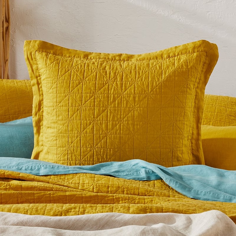 Vintage Washed Linen Sunflower Coverlet