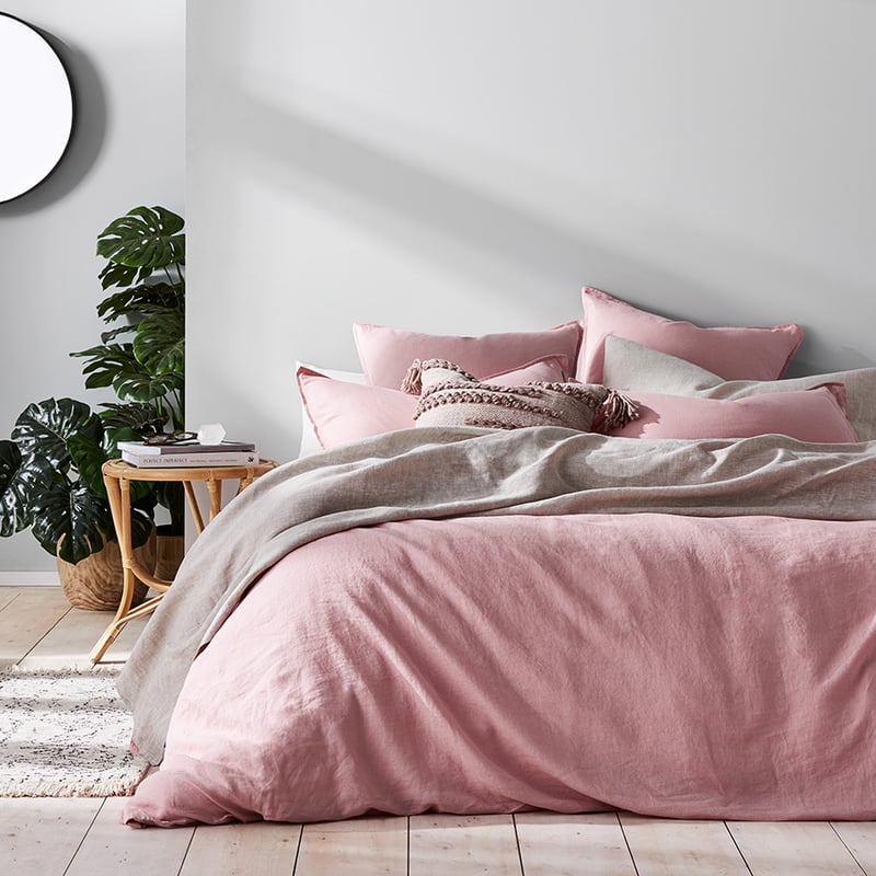 Vintage Washed Linen Blush Quilt Cover