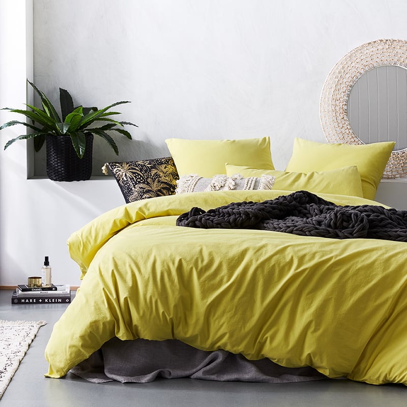 Stonewashed Cotton Quilt Cover Lemon