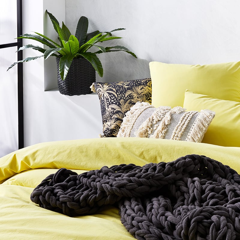 Stonewashed Cotton Quilt Cover Lemon