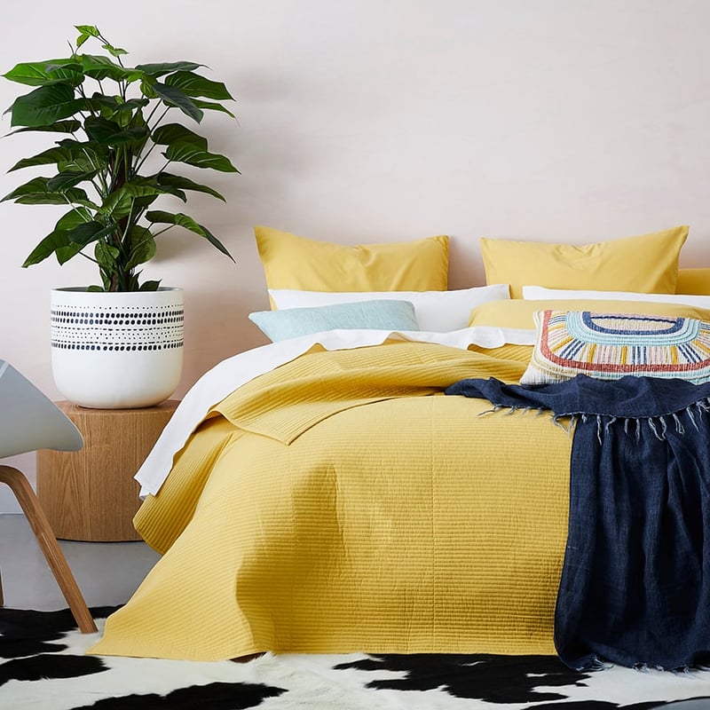 Stonewashed Cotton Coverlet Mustard