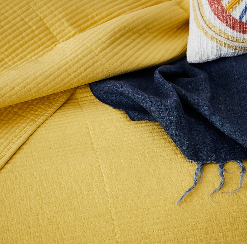 Stonewashed Cotton Coverlet Mustard