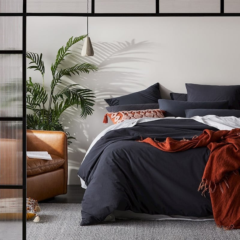 Stonewashed Cotton Charcoal Quilt Cover Separates