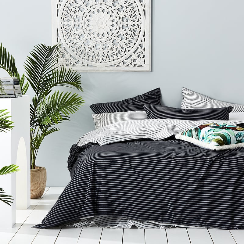 Stonewashed Printed Cotton Black Stripe Quilt Cover