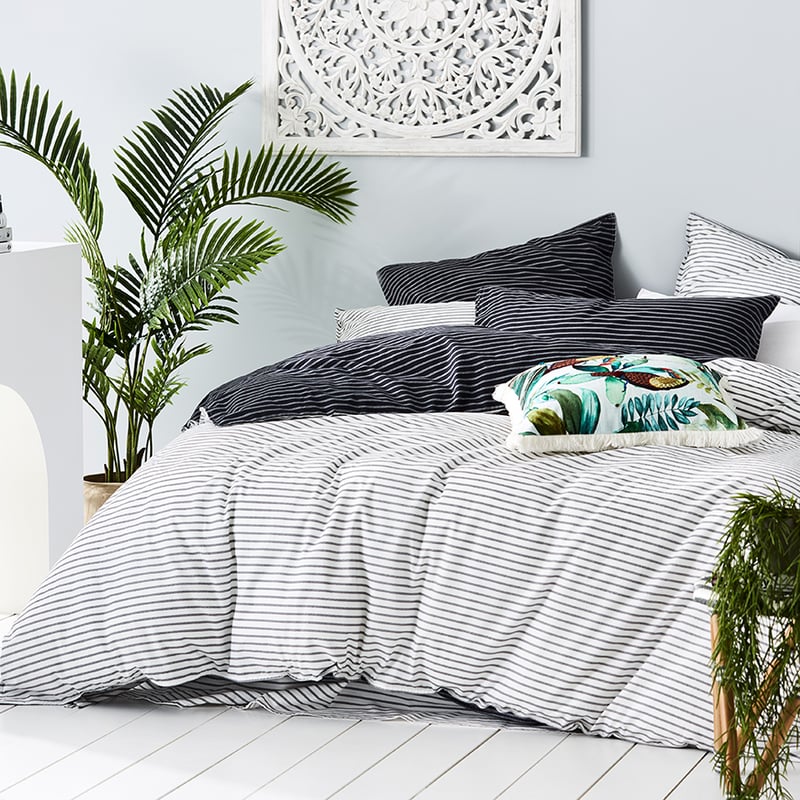 Stonewashed Printed Cotton Black Stripe Quilt Cover