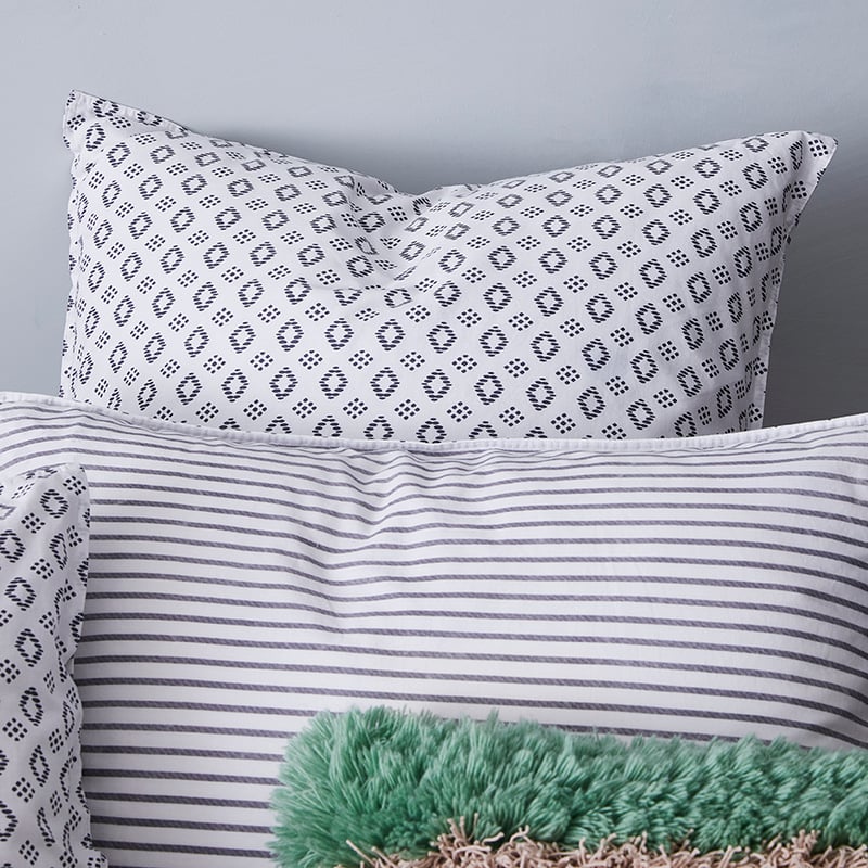 Stonewashed Printed Cotton Quilt Cover Diamond Stripe