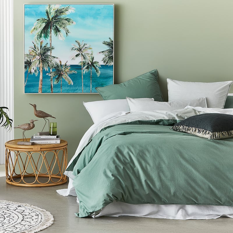 Stonewashed Printed Cotton Greenery Stripe Quilt Cover