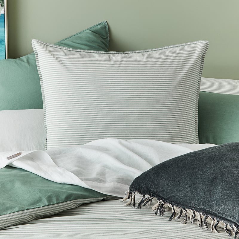 Stonewashed Printed Cotton Greenery Stripe Quilt Cover