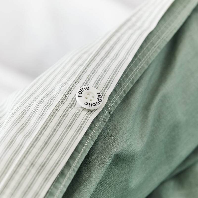 Stonewashed Printed Cotton Greenery Stripe Quilt Cover