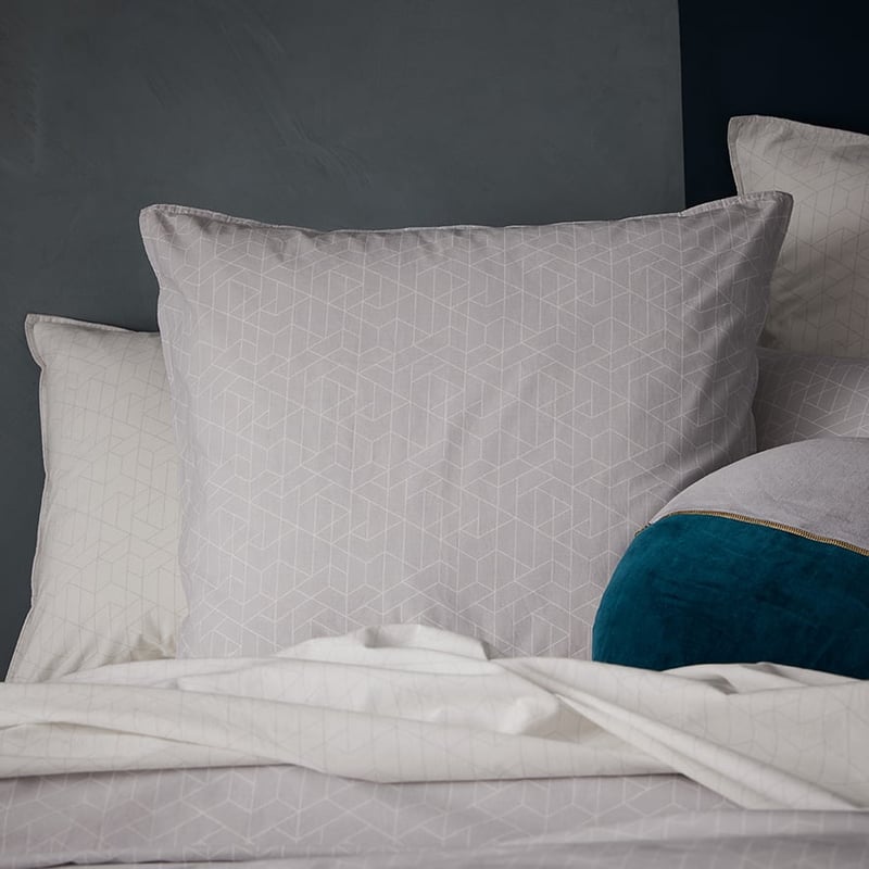 Stonewashed Printed Cotton Grey Hex Quilt Cover