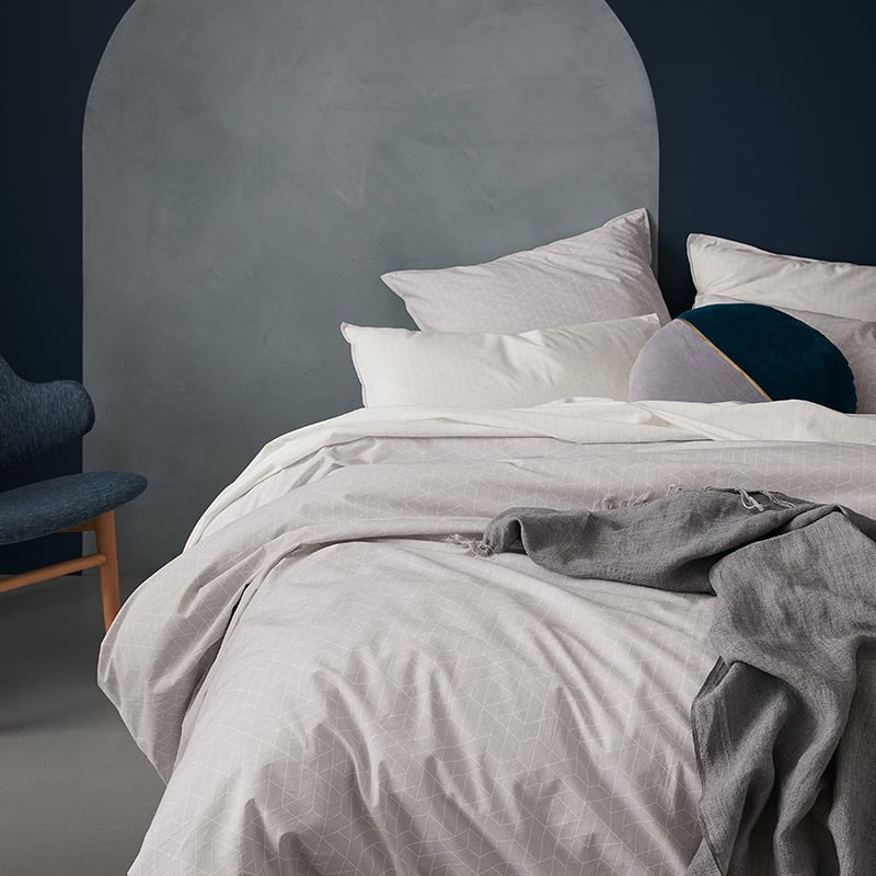 Stonewashed Printed Cotton Grey Hex Quilt Cover