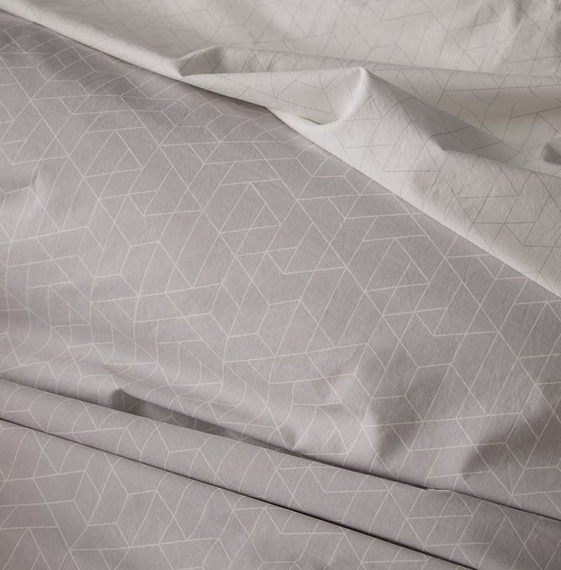 Stonewashed Printed Cotton Grey Hex Quilt Cover