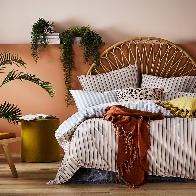 Stonewashed Printed Grey Stripe Quilt Cover