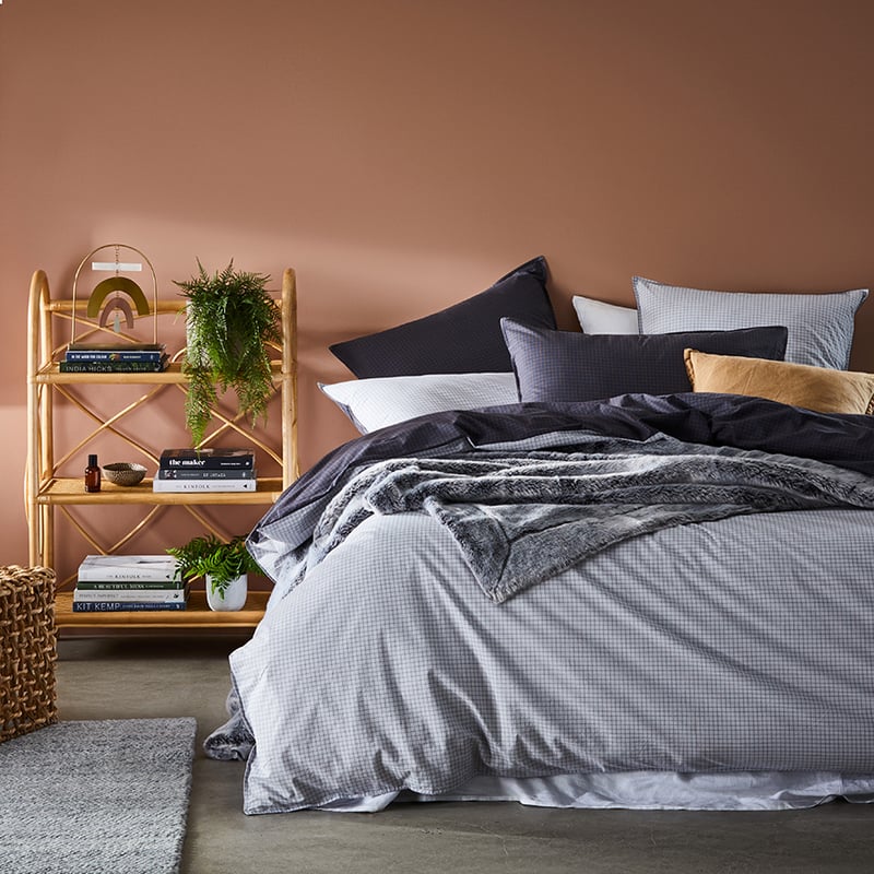 Stonewashed Printed Cotton Ink Grid Quilt Cover
