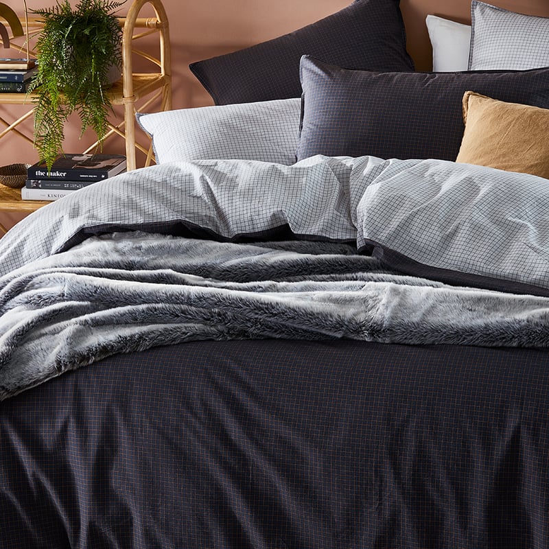 Stonewashed Printed Cotton Ink Grid Quilt Cover