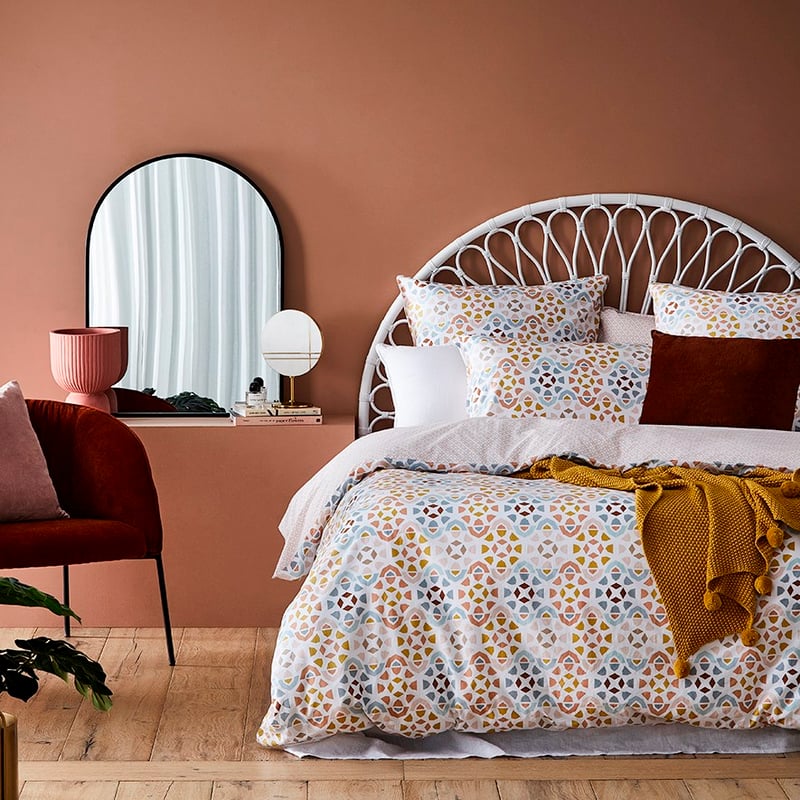 Stonewashed Printed Cotton Moroccan Geo Quilt Cover