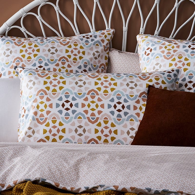Stonewashed Printed Cotton Moroccan Geo Quilt Cover