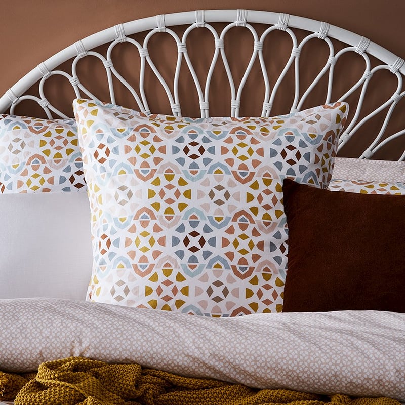 Stonewashed Printed Cotton Moroccan Geo Quilt Cover