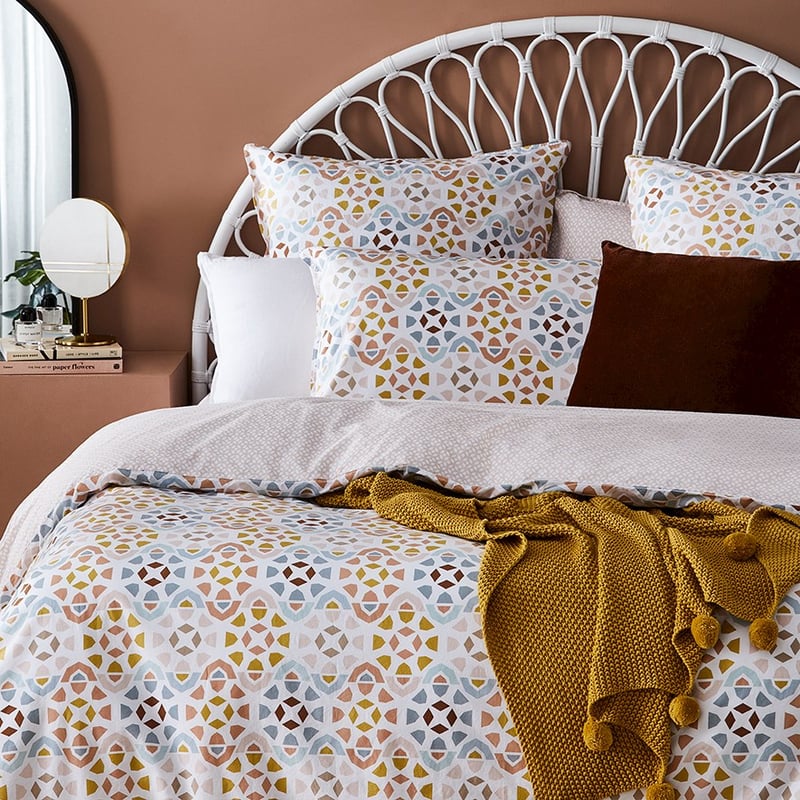 Stonewashed Printed Cotton Moroccan Geo Quilt Cover