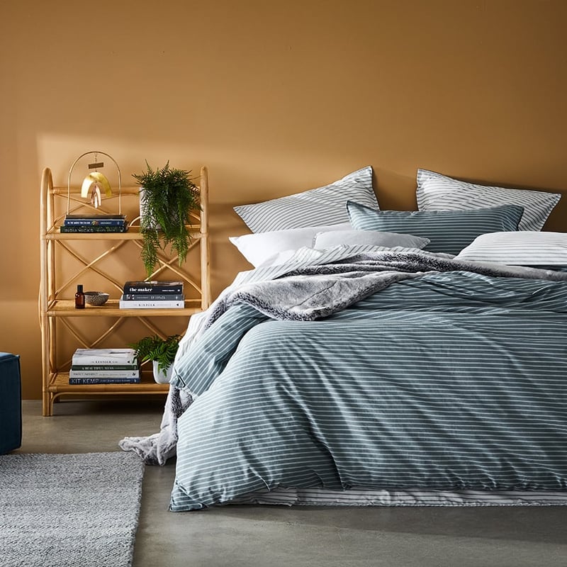 Stonewashed Printed Cotton Sage Stripe Quilt Cover