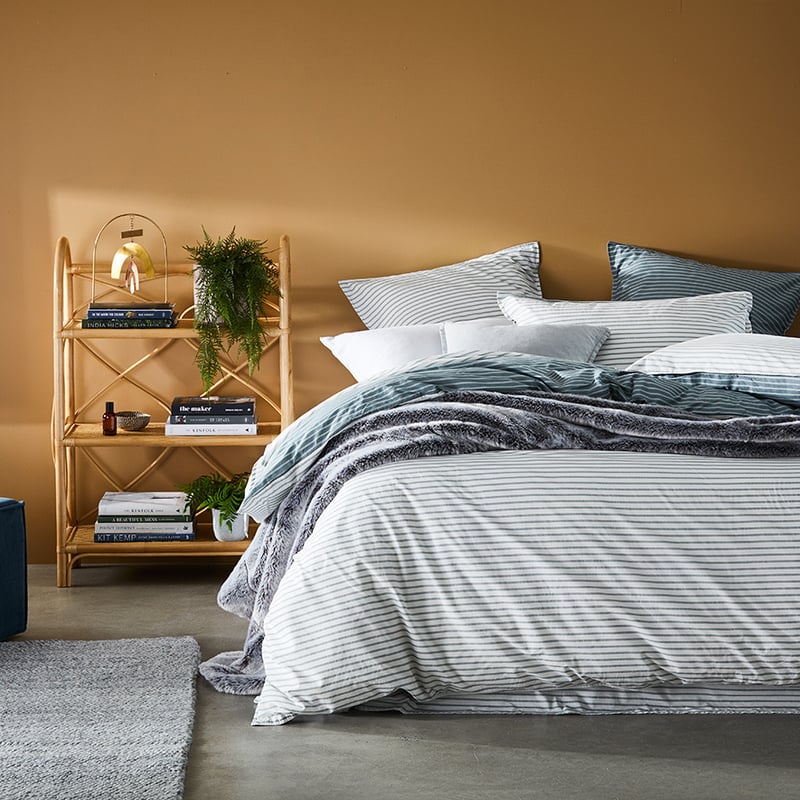 Stonewashed Printed Cotton Sage Stripe Quilt Cover