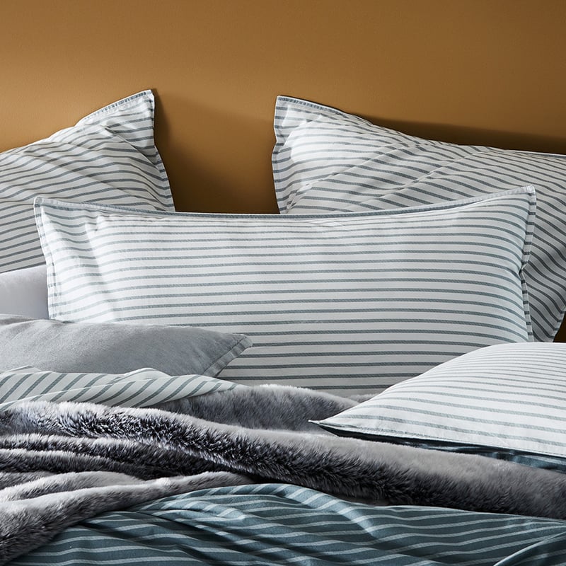 Stonewashed Printed Cotton Sage Stripe Quilt Cover