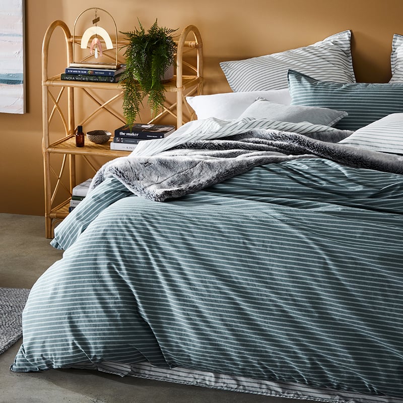 Stonewashed Printed Cotton Sage Stripe Quilt Cover