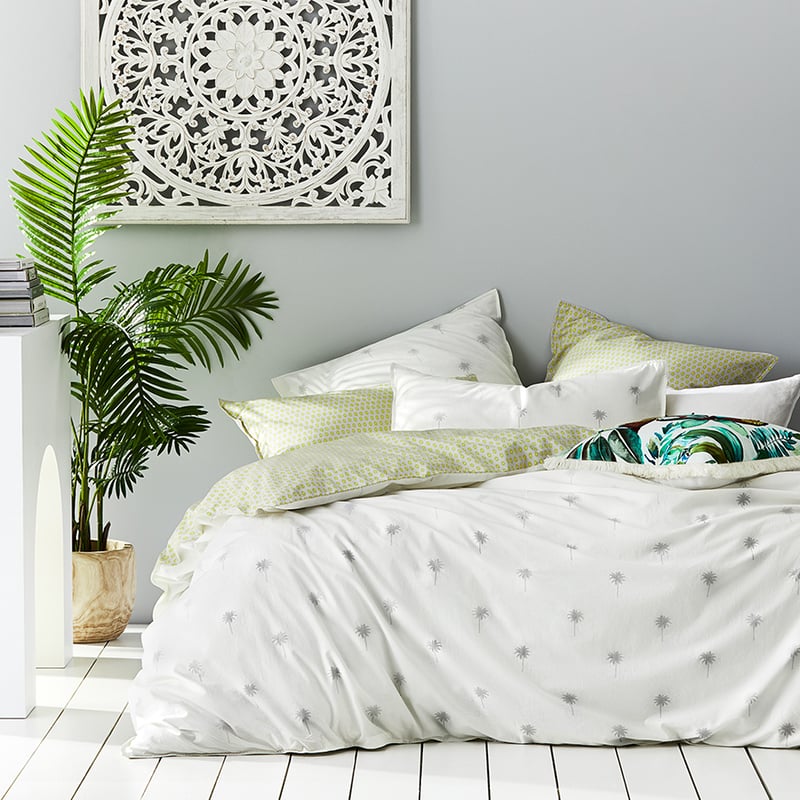 Stonewashed Printed Cotton Palm Silver Quilt Cover