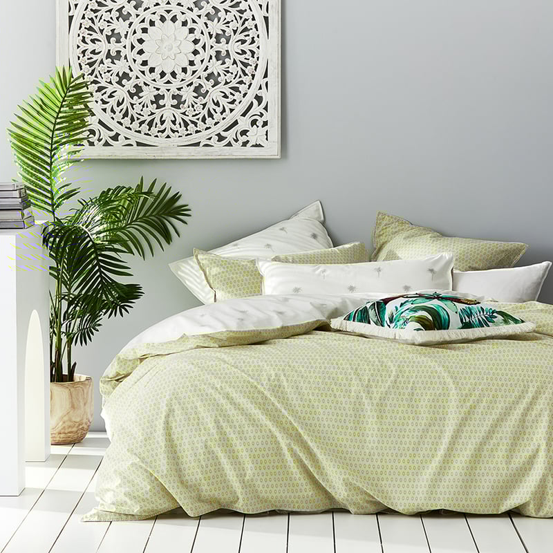 Stonewashed Printed Cotton Palm Silver Quilt Cover