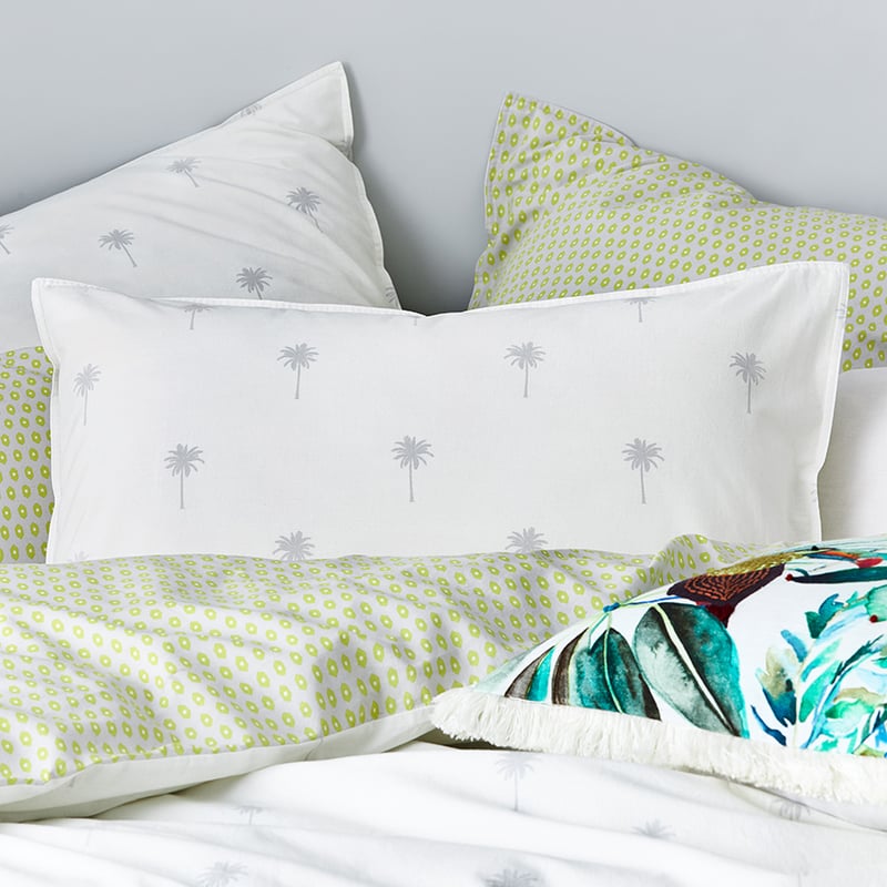 Stonewashed Printed Cotton Palm Silver Quilt Cover